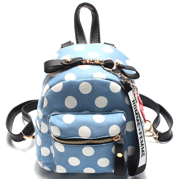Дамска раница в три цвята на точки с аксесоар