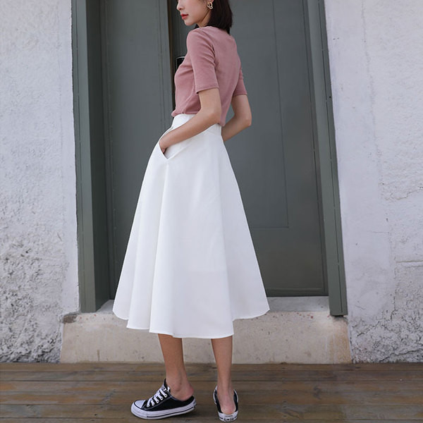 Fusta dama casual model lat cu buzunare in mai multe culori