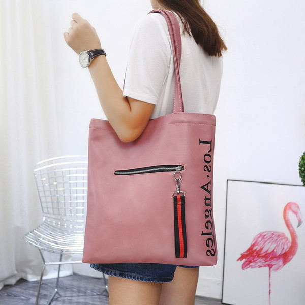 Geantă mare de zi cu zi pentru femei, cu inscripție și buzunar exterior