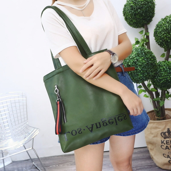 Geantă mare de zi cu zi pentru femei, cu inscripție și buzunar exterior