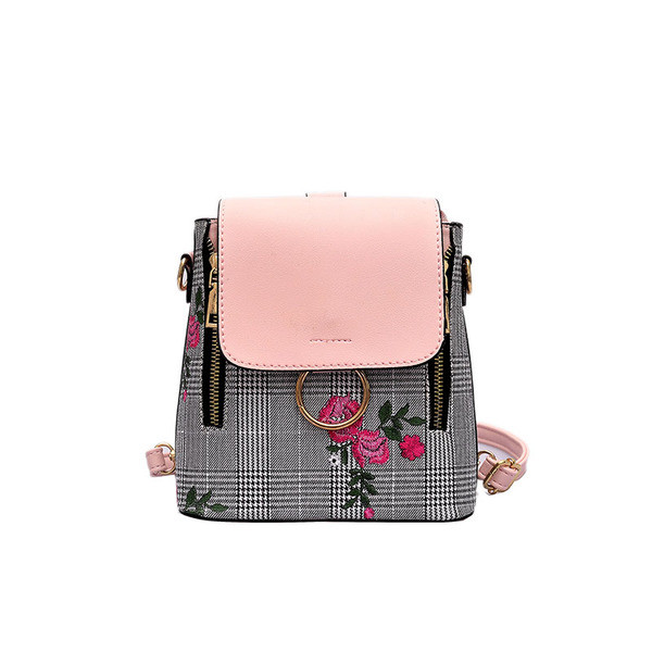 Дамска раница с флорална декорация и кожени елементи в три цвята