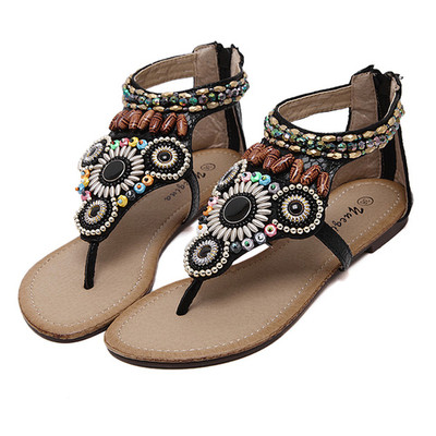 Sandale casual dama plate cu decor de margele in doua culori