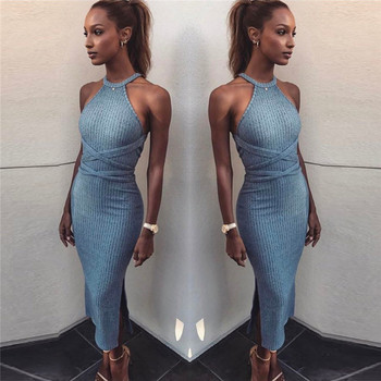 Стилна дамска рокля с цепки подходяща за всеки сезон  в два цвята 