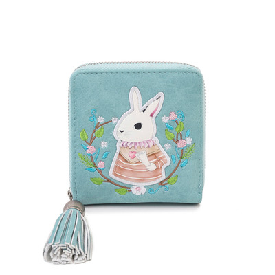 Дамски малък портфейл с бродерия и пискюл в няколко цвята