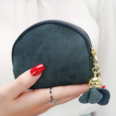 Portofel mic dama din piele intoarsa cu fermoar si ciucuri in mai multe culori