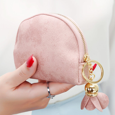 Portofel mic dama din piele intoarsa cu fermoar si ciucuri in mai multe culori