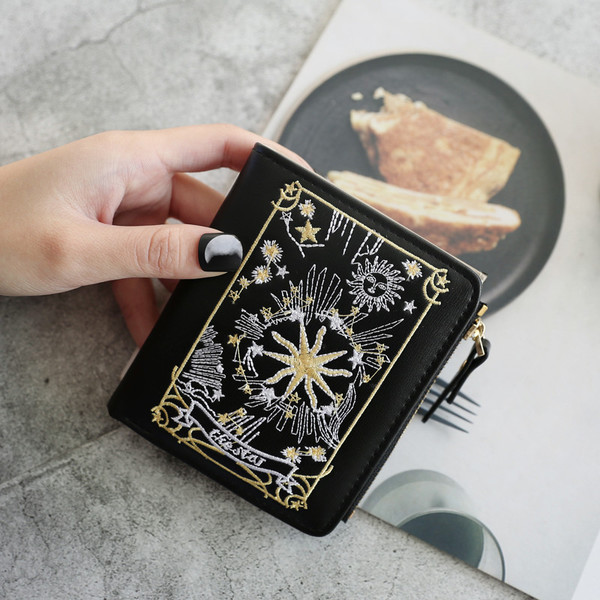 Portofel mic de dama cu broderie colorata in mai multe culori