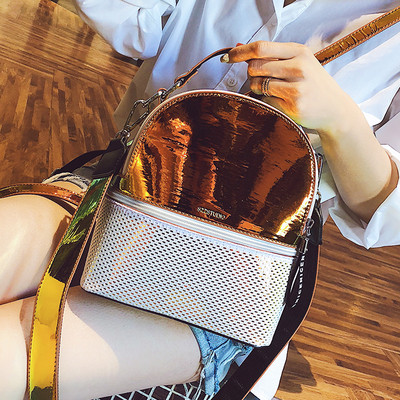 Дамска раница с лъскави елементи в два цвята