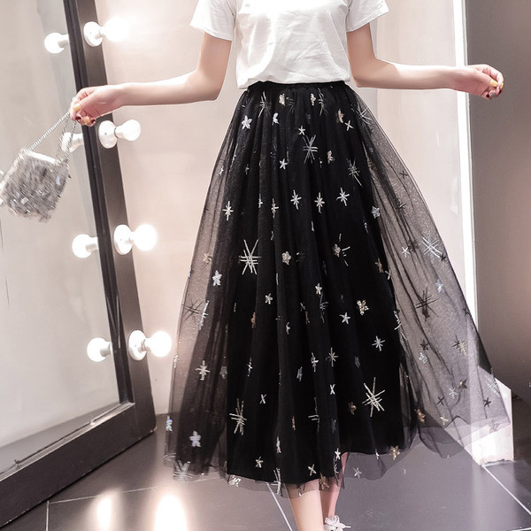 HIT Fusta de vara dama cu tul cu talie inalta in trei culori