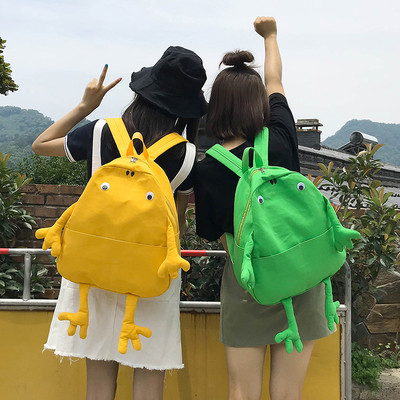 Ежедневна дамска раница с 3D декорация в зелен и жълт цвят