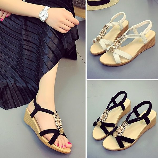 Sandale casual dama cu margele in doua culori