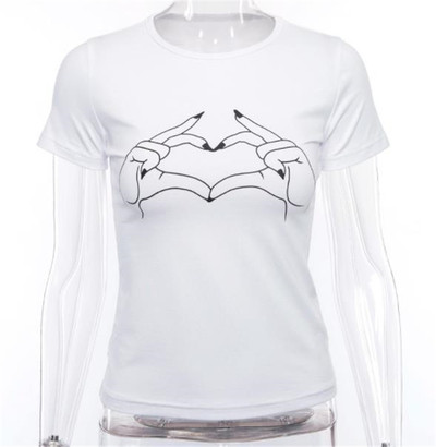 Tricou casual dama alb cu guler O si imprimeu interesant