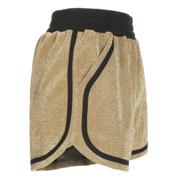 Pantaloni scurti de dama de culoare aurie cu talie inalta