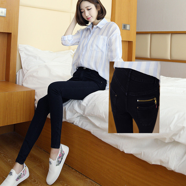 Blugi de dama de culoare inchisa cu talie inalta - model Slim