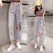 Blugi de dama de vara cu motive rupte si talie inalta - model larg