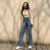 Blugi de dama in doua culori cu model cu talie inalta