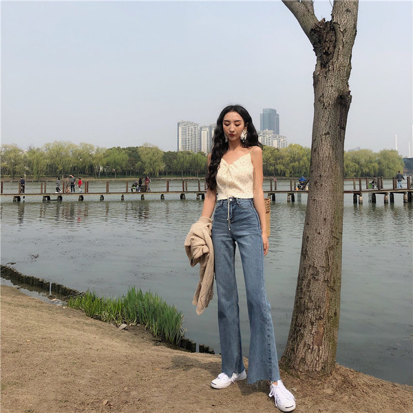 Blugi de dama in doua culori cu model cu talie inalta