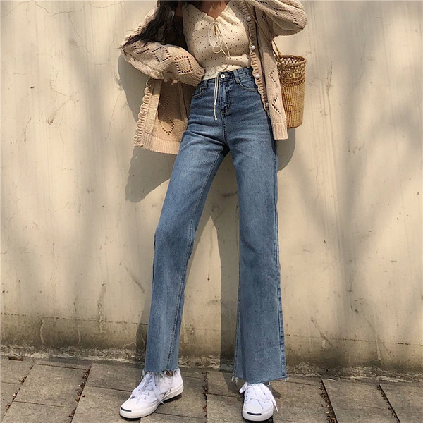 Blugi de dama in doua culori cu model cu talie inalta