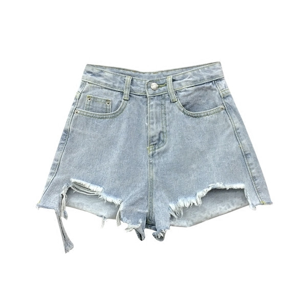 Blugi casual de damă scurti rupti, cu talie înaltă