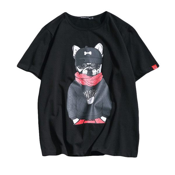 Tricou bărbătesc cu guler în formă de O alb-negru cu imprimeu