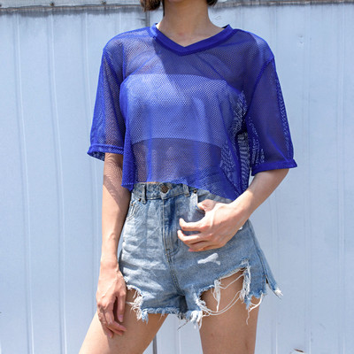 Tricou model larg plasa scurta de culoare albastra