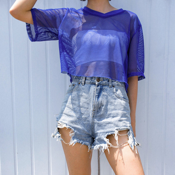 Tricou model larg plasa scurta de culoare albastra