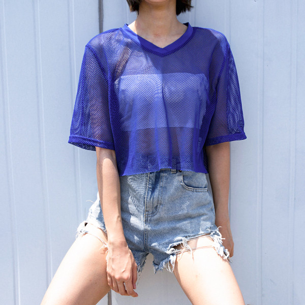 Tricou model larg plasa scurta de culoare albastra