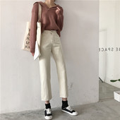 Blugi de dama in alb cu model cu talie inalta