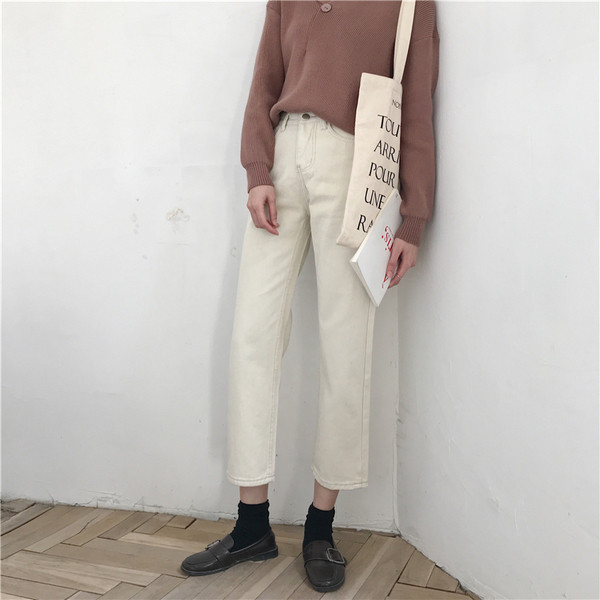 Blugi de dama in alb cu model cu talie inalta