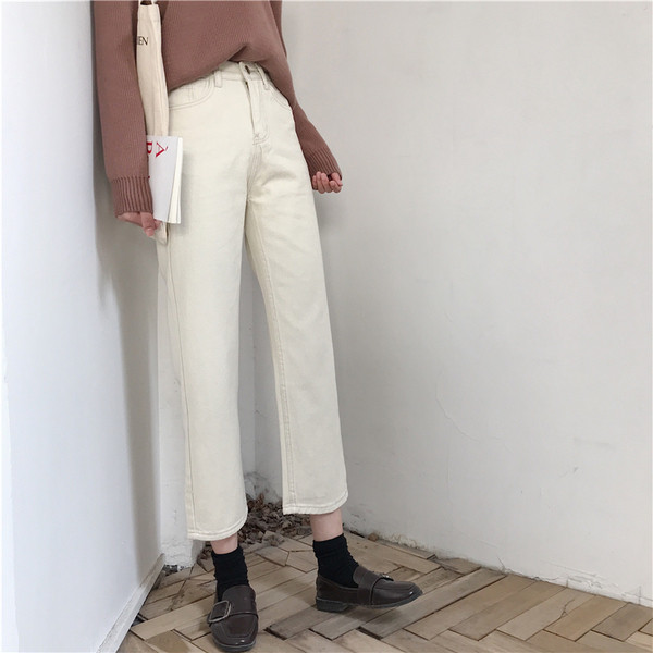 Blugi de dama in alb cu model cu talie inalta