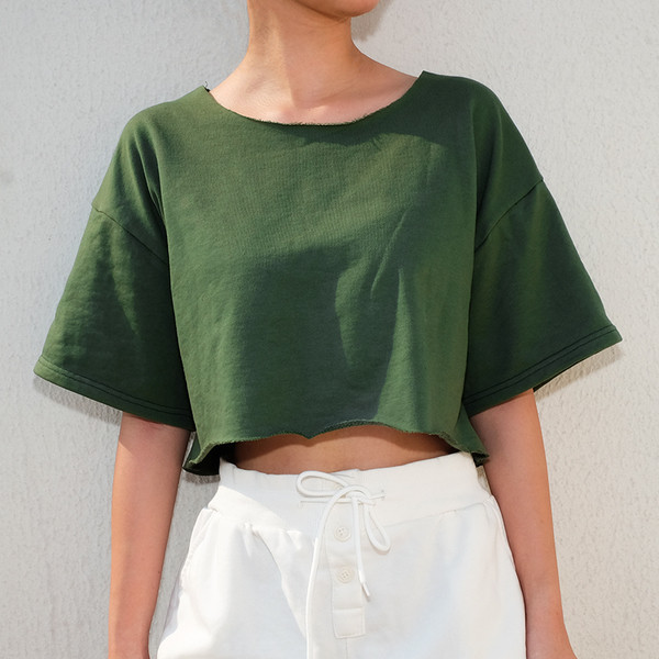 Tricou lat de dama cu maneca scurta de culoare verde