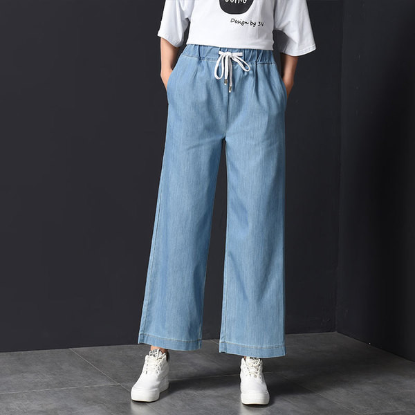 Blugi de dama in doua culori cu talie inalta - model larg