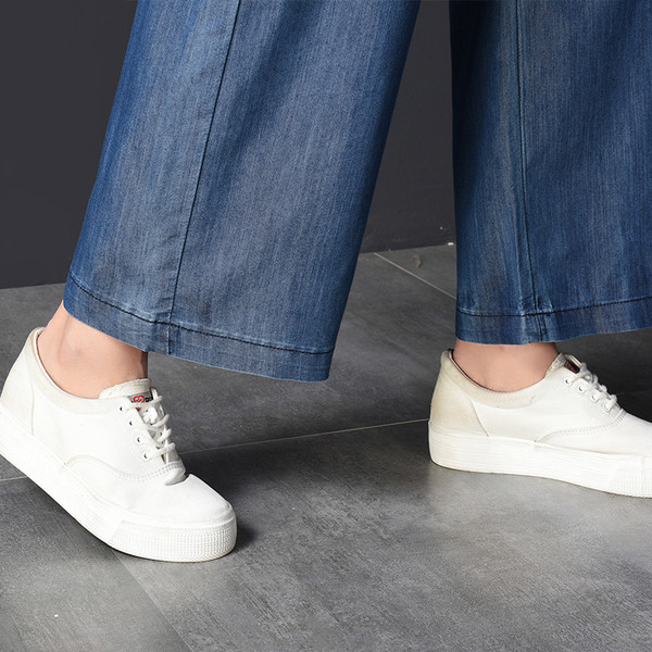 Blugi de dama in doua culori cu talie inalta - model larg