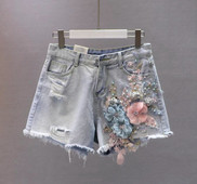 Blugi scurti moderni de dama cu talie inalta si broderii