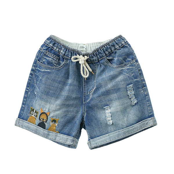 Blugi scurti dama casual cu broderie si sireturi