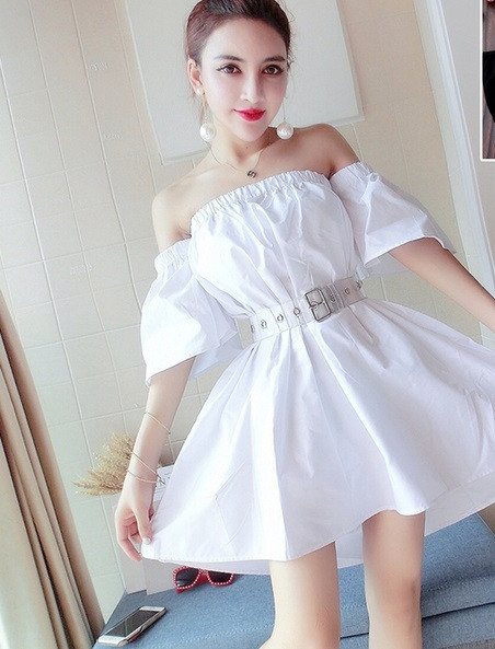 HIT Rochie modernă de damă cu mâneci căzute în alb și roz