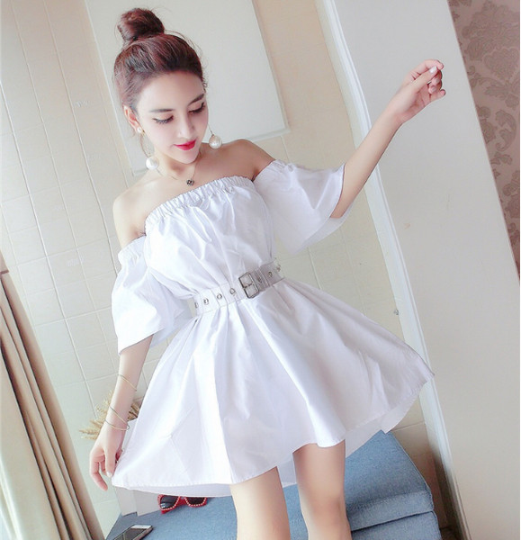 HIT Rochie modernă de damă cu mâneci căzute în alb și roz