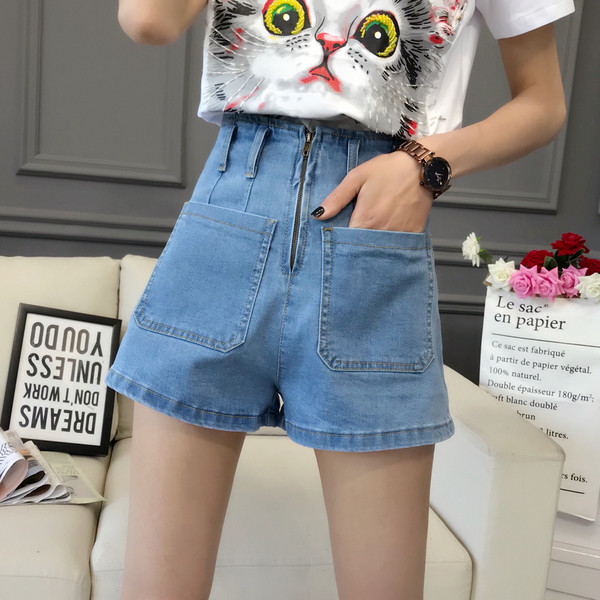 Blugi scurti de dama cu talie inalta si fermoar in 2 culori