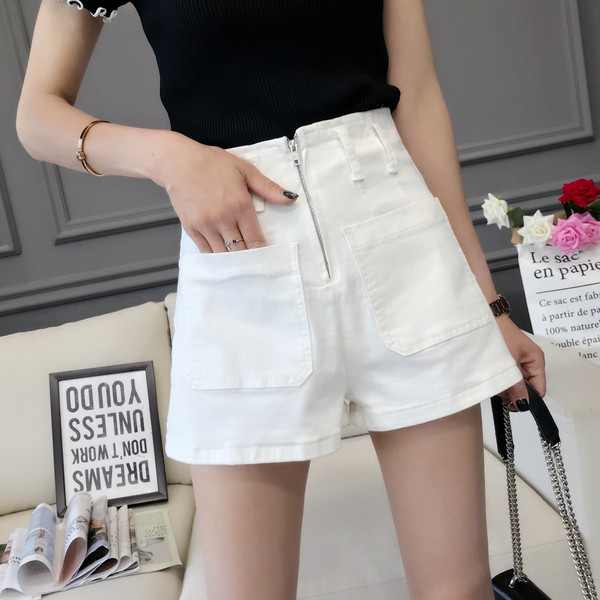 Blugi scurti de dama cu talie inalta si fermoar in 2 culori