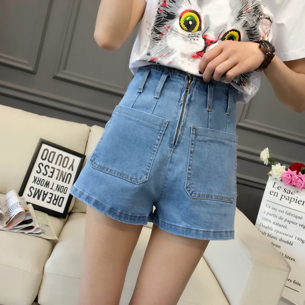 Blugi scurti de dama cu talie inalta si fermoar in 2 culori