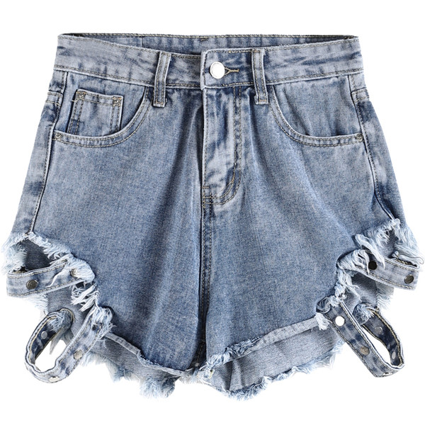 Blugi scurti de dama cu ochiuri si talie inalta in 2 culori