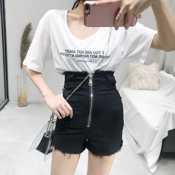 Blugi scurti moderni de dama cu talie inalta si fermoar in 2 culori