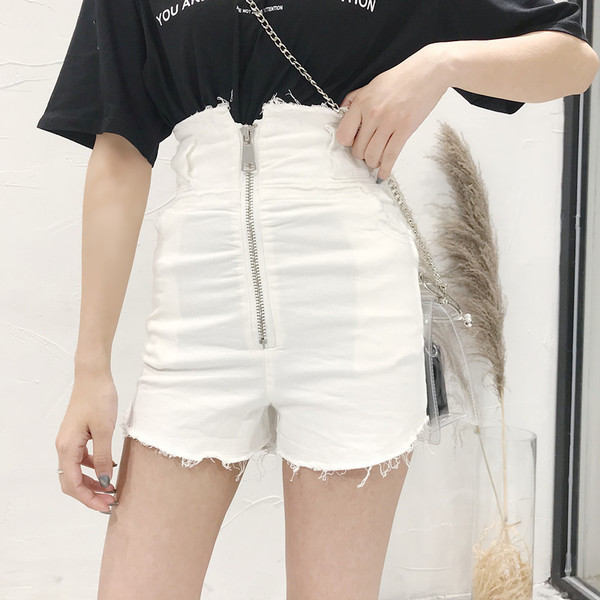 Blugi scurti moderni de dama cu talie inalta si fermoar in 2 culori