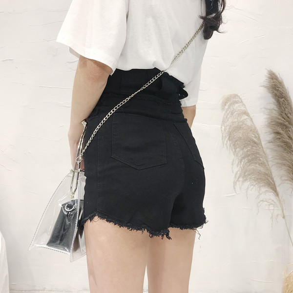 Blugi scurti moderni de dama cu talie inalta si fermoar in 2 culori