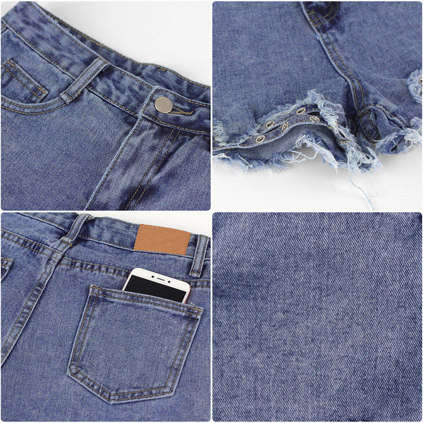 Blugi scurti de dama cu talie inalta si cu ochiuri in mai multe culori