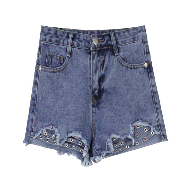 Blugi scurti de dama cu talie inalta si cu ochiuri in mai multe culori