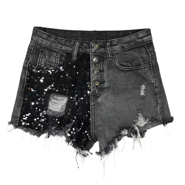 Blugi scurti moderni de dama cu talie inalta si paiete