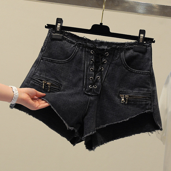 Model nou de blugi scurti de dama cu talie inalta si cravate in 2 culori