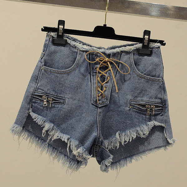 Model nou de blugi scurti de dama cu talie inalta si cravate in 2 culori