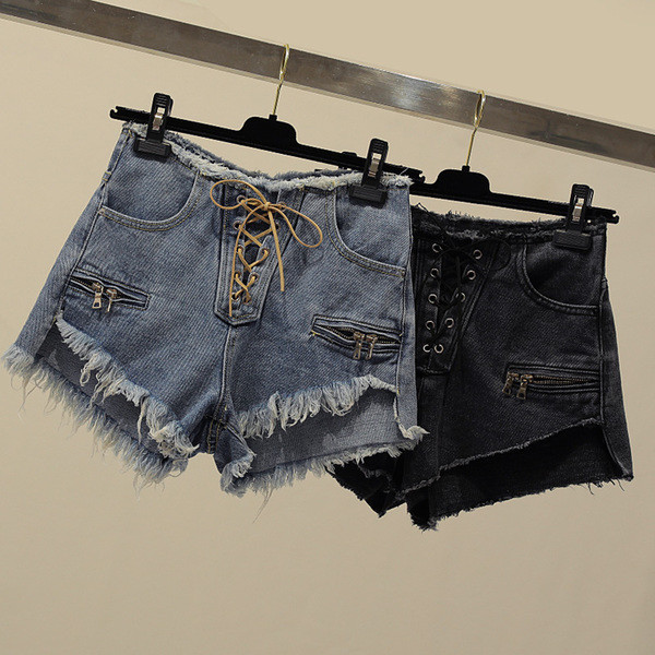 Model nou de blugi scurti de dama cu talie inalta si cravate in 2 culori